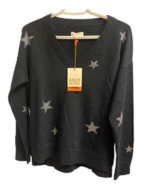 Knox Rose Black V-Neck Star Embellished Sweater